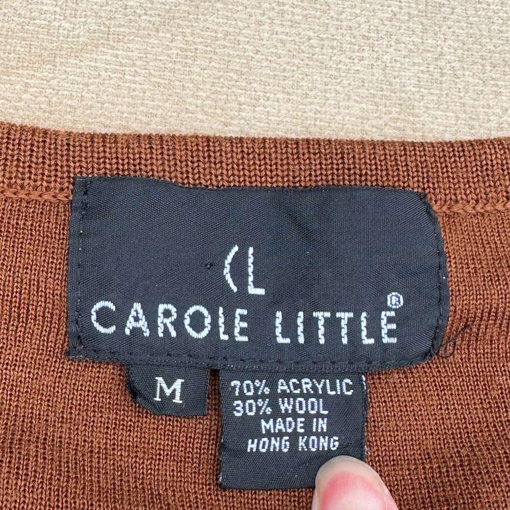 Carole Little Wool Vintage Brown Knit Sweater Dress | Beaded Leopard Embroidery - Picture 6 of 14